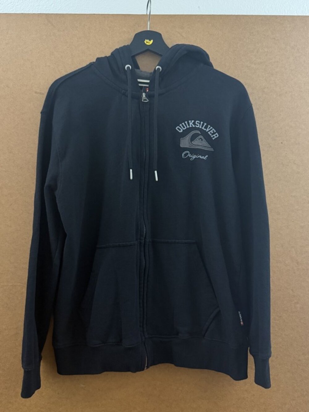 Quiksilver Zip Up Hoodie Black Embroidered Logo M